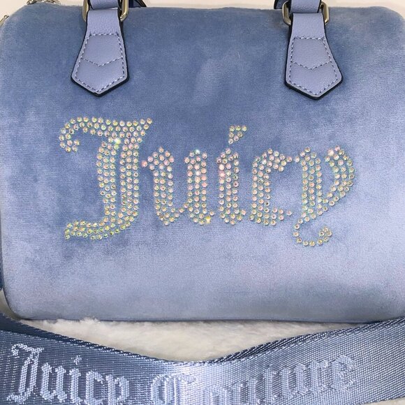 Juicy Couture Slate Blue Iridescent Crystal Logo Obsession Satchel Bag NWT - Picture 10 of 12
